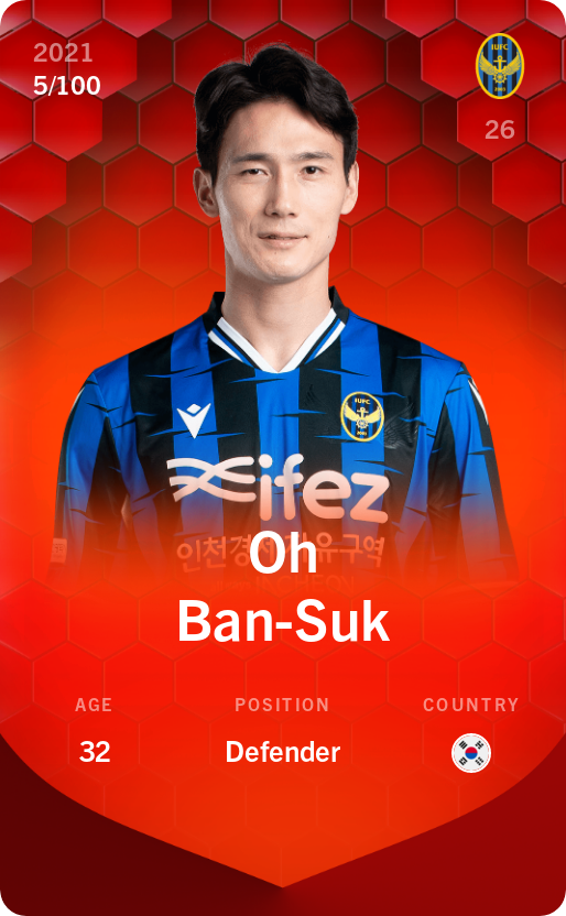 Sorare - Sorare Official - Oh Ban-Suk 2021-22 • Rare 5/100 - NFT # 28155525516697688207798971335499898747033589299379732427830355811693240464775