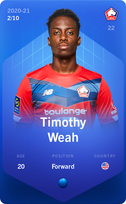 Sorare - Sorare Official - Timothy Weah 2020-21 • Super Rare 2/10 - NFT # 66494925972370699635581933050674121229881704616217154372013677557264904788210