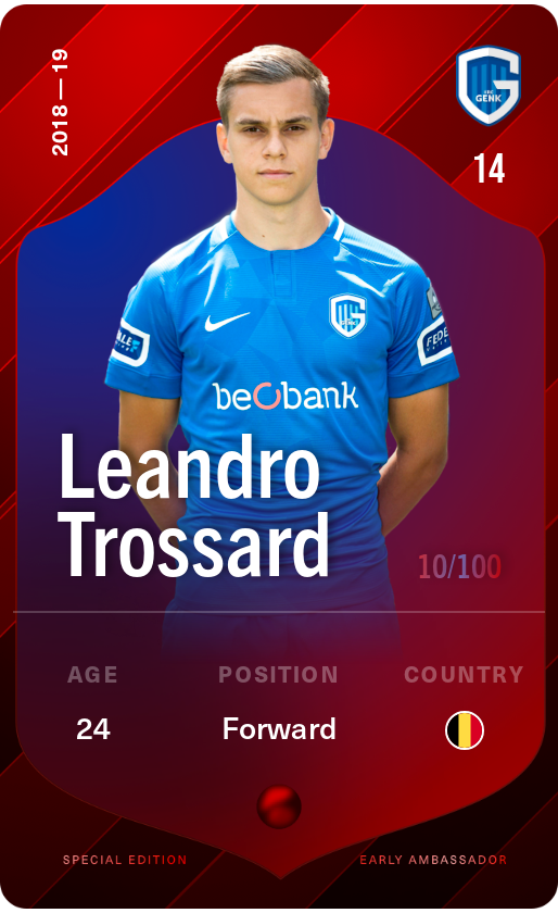 Sorare - Sorare Official - Leandro Trossard 2018-19 • Rare 10/100 - NFT # 16456398123657374245749522294181737634979835493480858182847604500127028236623