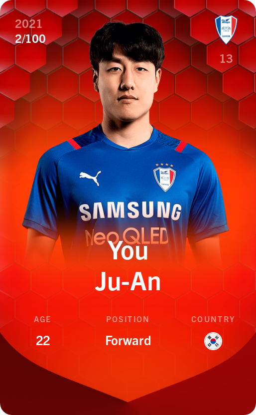 Sorare - Sorare Official - You Ju-An 2021-22 • Rare 2/100 - NFT # 40109343853401582311288518256241687202913758676817710689697786709431879061211