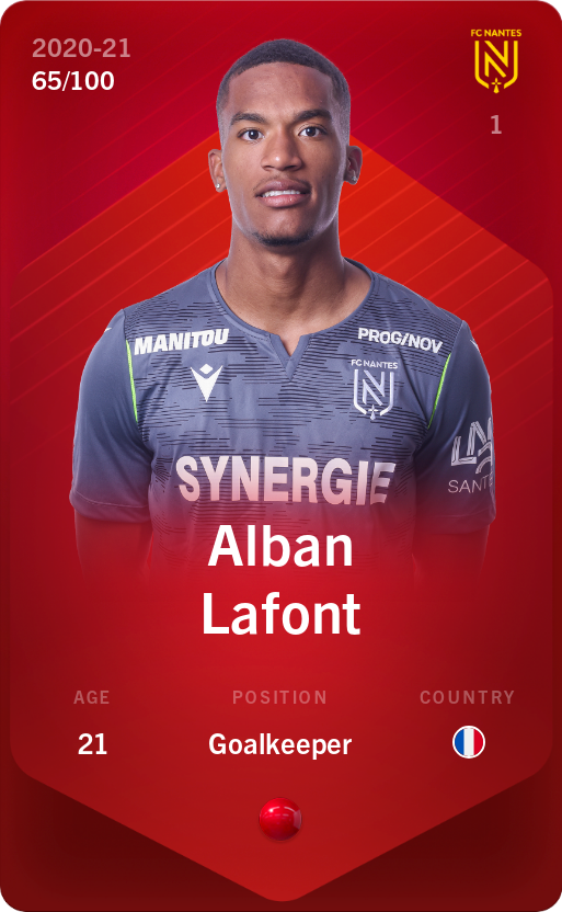 Sorare - Sorare Official - Alban Lafont 2020-21 • Rare 65/100 - NFT # 108041467115030588991765264719914040486577479309262209880278264725300937200558