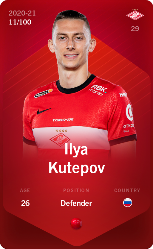 Sorare - Sorare Official - Ilya Kutepov 2020-21 • Rare 11/100 - NFT # 35182786963342248192660687042361942458625931873829397548795469153816670350131