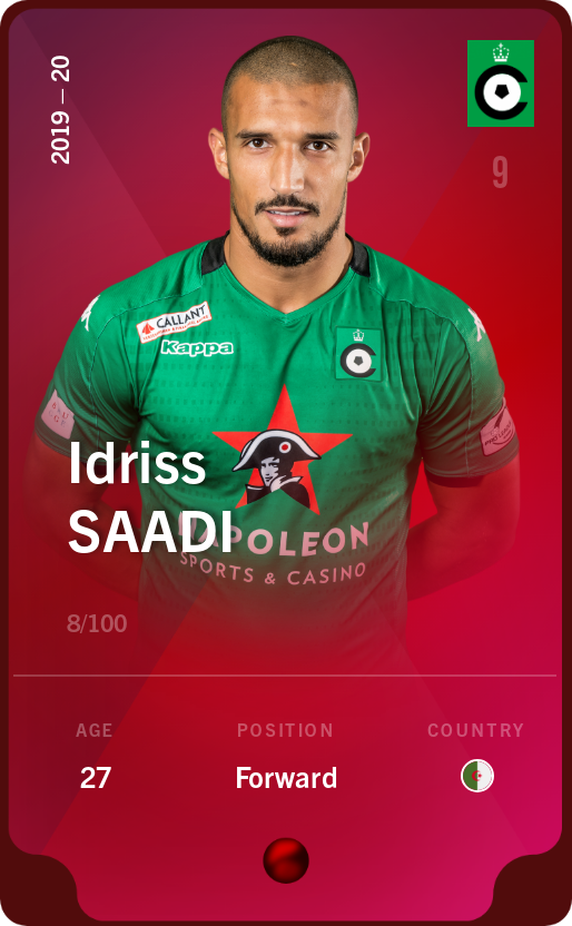 Sorare - Sorare Official - Idriss Saadi 2019-20 • Rare 8/100 - NFT # 44384504596010107943515695135148915252391316405335670369596069613808008719231