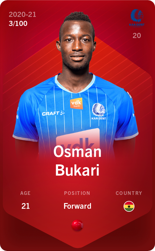 Sorare - Sorare Official - Osman Bukari 2020-21 • Rare 3/100 - NFT # 32898938389318675154686561619676774028821782185782950184433960765327287470213