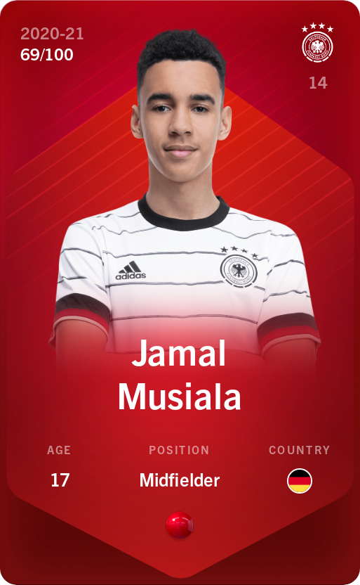 Sorare - Sorare Official - Jamal Musiala 2020-21 • Rare 69/100 - NFT # 57759905158438846471976478022827270461196331860793674894818012333687010279450