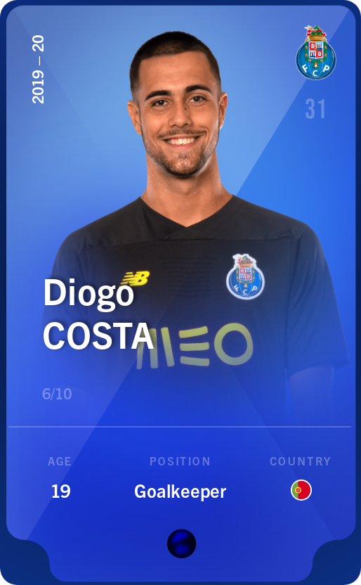 Sorare - Sorare Official - Diogo Costa 2019-20 • Super Rare 6/10 - NFT # 28170882145983217463543796321645395448269228383581590132373507668449271552611