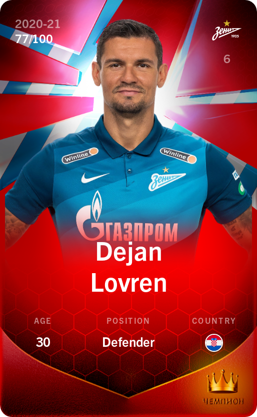 Sorare - Sorare Official - Dejan Lovren 2020-21 • Rare 77/100 - NFT # 32354196716551283777829781892372431083932448666715998371146028378727559405858