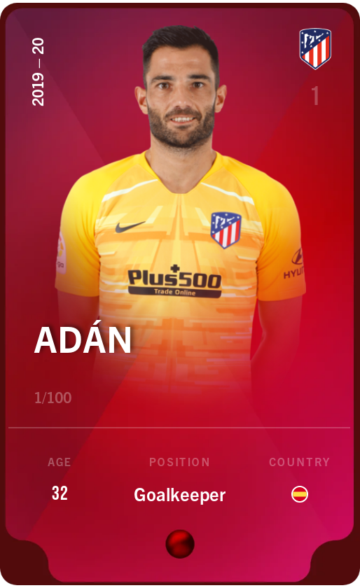 Sorare - Sorare Official - Adán 2019-20 • Rare 1/100 - NFT # 50995614899651800145591015278274006556664552149524246952691010631550429803236