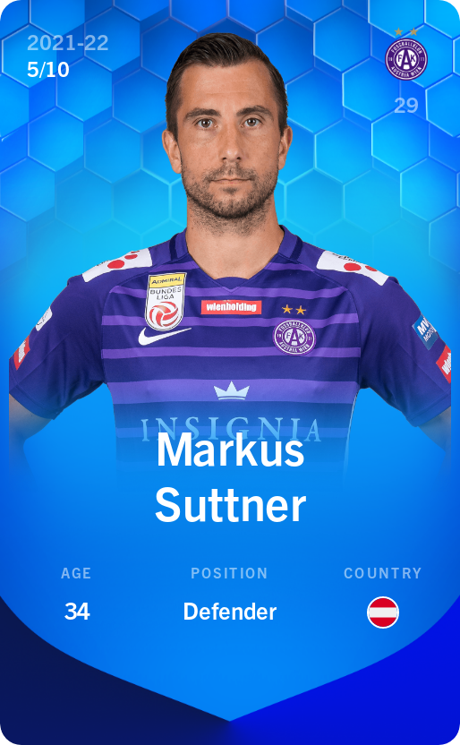 Sorare - Sorare Official - Markus Suttner 2021-22 • Super Rare 5/10 - NFT # 45419474613224889960970463702255782268351748198943457703666385440961672869231