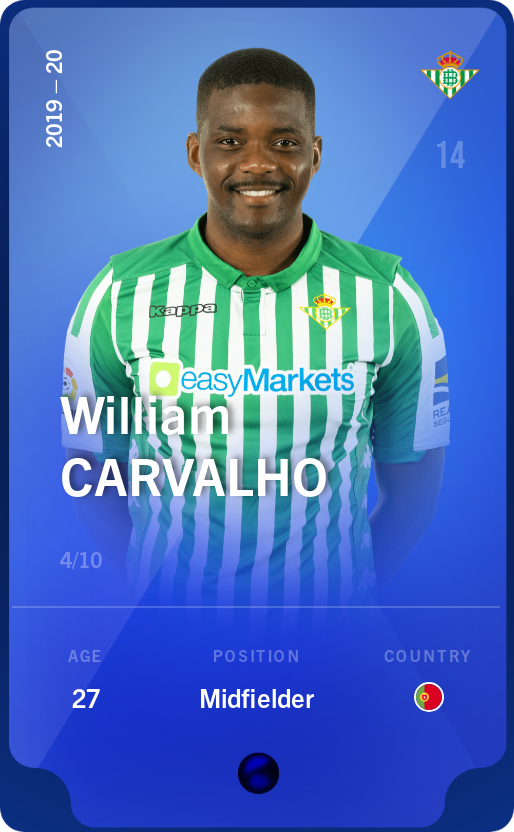 Sorare - Sorare Official - William Carvalho 2019-20 • Super Rare 4/10 - NFT # 83288647094188505417338031646541705514352767635194772890462129329312559788591