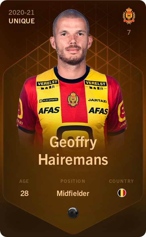 Sorare - Sorare Official - Geoffry Hairemans 2020-21 • Unique - NFT # 57058516883240540953780654375241666811751733543534515438564669195337906337349