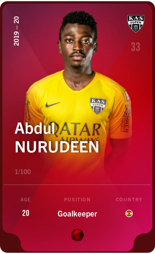 Sorare - Sorare Official - Abdul Nurudeen 2019-20 • Rare 1/100 - NFT # 95639105228183004786243178990487804817564203533036081397742510599483343010943