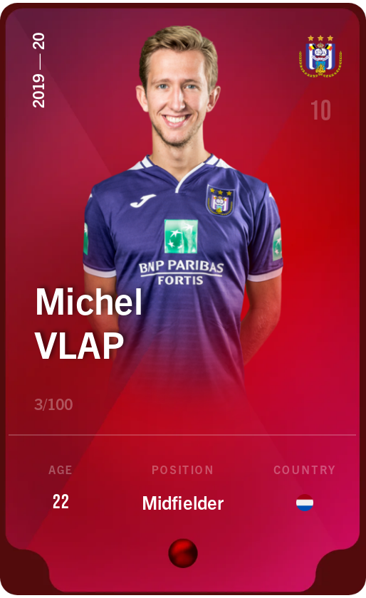 Sorare - Sorare Official - Michel Vlap 2019-20 • Rare 3/100 - NFT # 23001159908841548198805994414107409939879048011953121309407229032858424640809