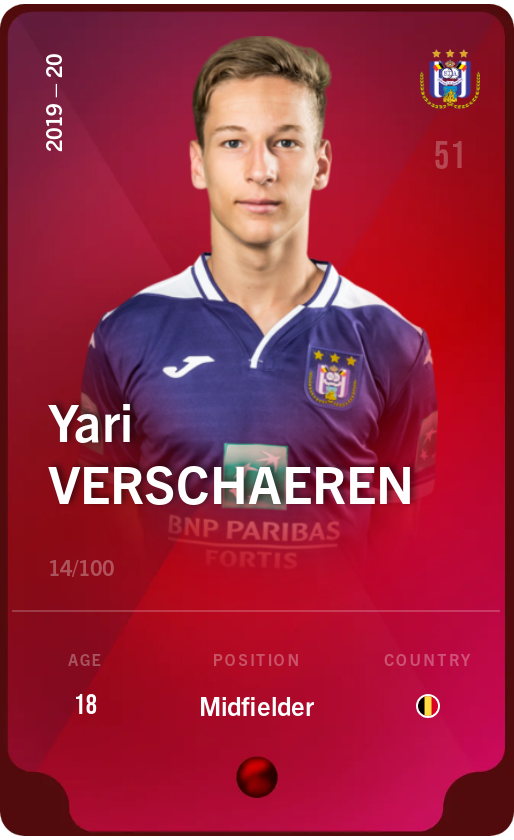 Sorare - Sorare Official - Yari Verschaeren 2019-20 • Rare 14/100 - NFT # 87397031313908471651811487486468440511928038846939414521056271446408638977334