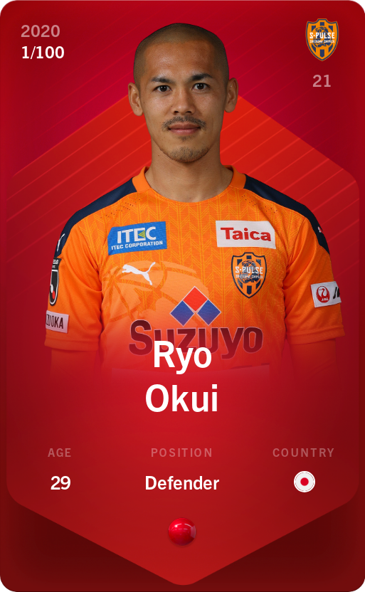 Sorare - Sorare Official - Ryo Okui 2020-21 • Rare 1/100 - NFT # 110245131089427180926818708101184012900985624639799398992861921654718446674063