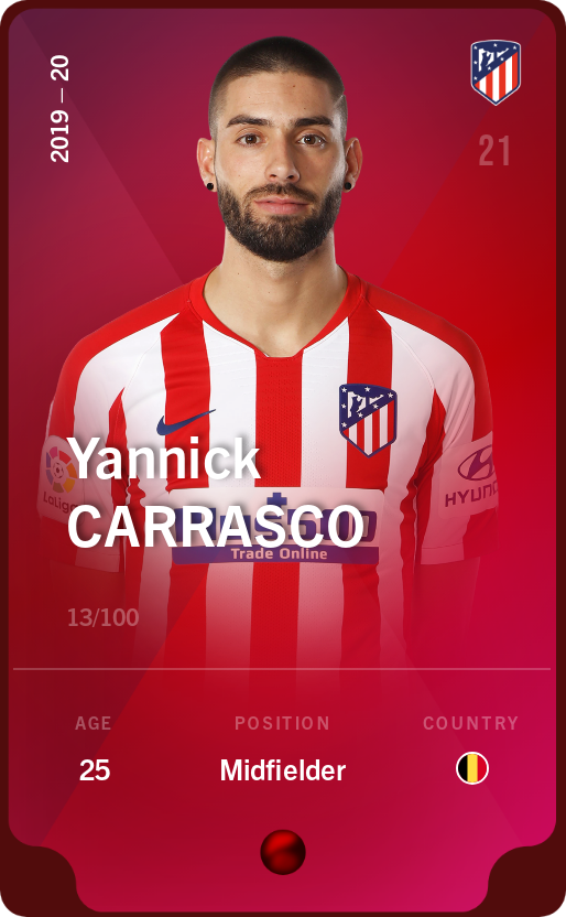 Sorare - Sorare Official - Yannick Carrasco 2019-20 • Rare 13/100 - NFT # 50258391006619241746928473069822937911030233482368300636443063441107750241692