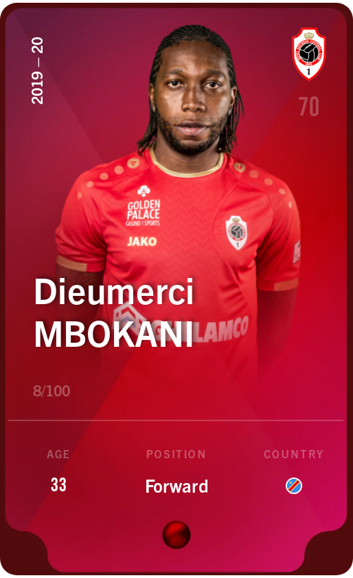 Sorare - Sorare Official - Dieumerci Mbokani 2019-20 • Rare 8/100 - NFT # 53914316527758002527646714806499002264607119103594715467915804252021709279428