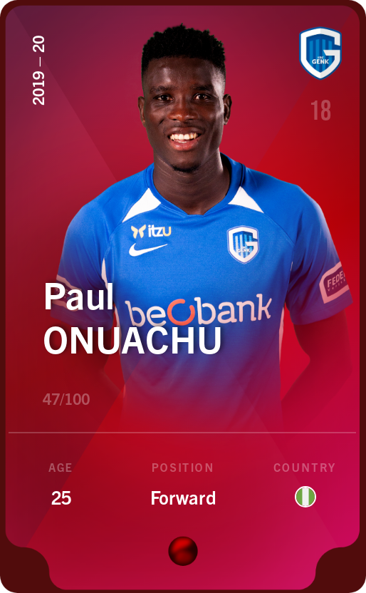 Sorare - Sorare Official - Paul Onuachu 2019-20 • Rare 47/100 - NFT # 88962644812143715141467488183045141945397983217754811979745994748129083839255