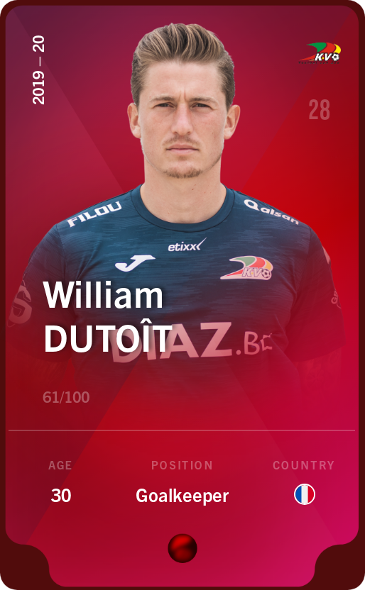 Sorare - Sorare Official - William Dutoît 2019-20 • Rare 61/100 - NFT # 42934533266608321996593976851392850896862907964081013911759934279934584075067