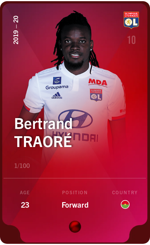 Sorare - Sorare Official - Bertrand Traoré 2019-20 • Rare 1/100 - NFT # 26110086381803368821619111137771908833557350265914878743833951234611744358708