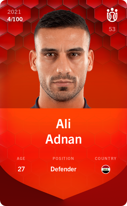 Sorare - Sorare Official - Ali Adnan 2021-22 • Rare 4/100 - NFT # 17834598879559767430192541685729186997029074572758745599115056875606053137843