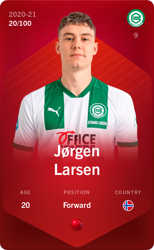 Sorare - Sorare Official - Jørgen Larsen 2020-21 • Rare 20/100 - NFT # 30391269619583639646067616183616359963792298525474995269529240870240921217671