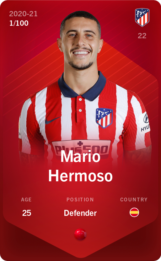 Sorare - Sorare Official - Mario Hermoso 2020-21 • Rare 1/100 - NFT # 28888222504172767494303381188285553333063809139914910450489712209767788983981
