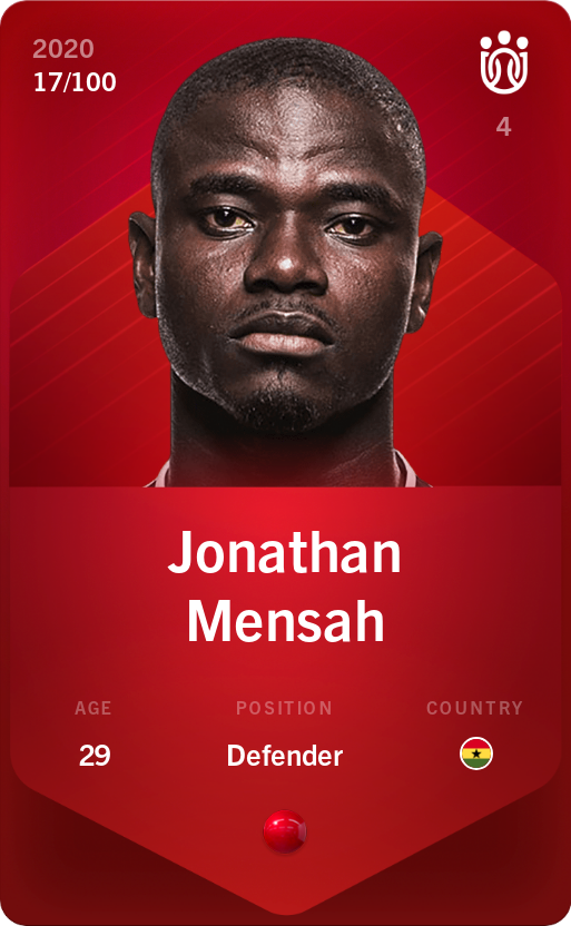 Sorare - Sorare Official - Jonathan Mensah 2020-21 • Rare 17/100 - NFT # 86673089721057838746847391252904331847039278249911579017265984220417880988480