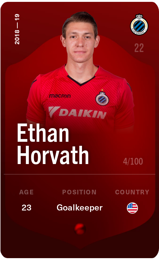 Sorare - Sorare Official - Ethan Horvath 2018-19 • Rare 4/100 - NFT # 105952549478379513475080350140967682343528500407396161872805432267381686032020