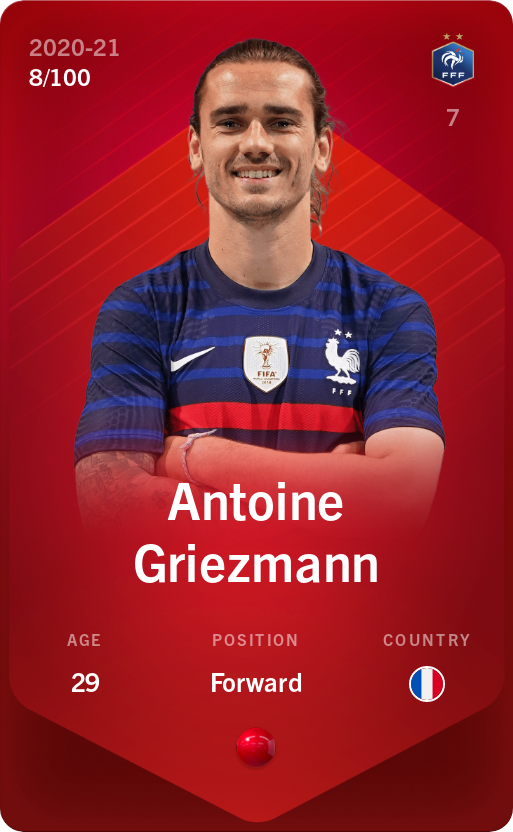 Sorare - Sorare Official - Antoine Griezmann 2020-21 • Rare 8/100 - NFT # 1801297790703471896014506002152751247588204799667698056069766005176014904001
