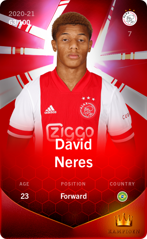Sorare - Sorare Official - David Neres 2020-21 • Rare 63/100 - NFT # 15168178519333701526211055060393481929248019775657494983764746143798156076112