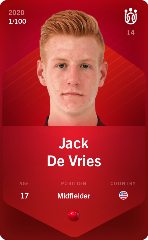 Sorare - Sorare Official - Jack De Vries 2020-21 • Rare 1/100 - NFT # 36707667705061725424575079034366752547804152708092876538969603811940659064269
