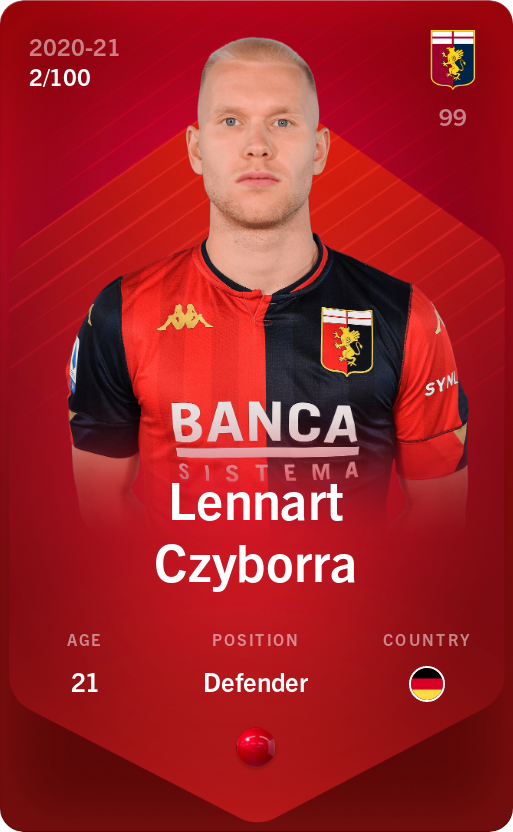 Sorare - Sorare Official - Lennart Czyborra 2020-21 • Rare 2/100 - NFT # 89970743301446843396219680191628192921772793034869737017903752200580442722740