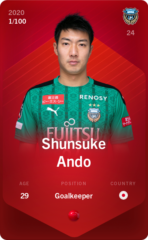 Sorare - Sorare Official - Shunsuke Ando 2020-21 • Rare 1/100 - NFT # 71708826986711575326416479975837759096984695635570461274534225119551674450394