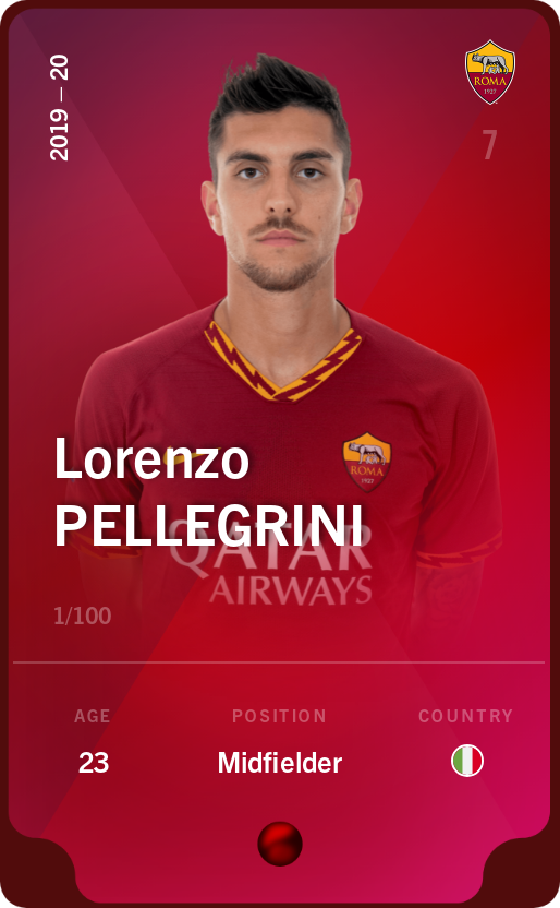 Sorare - Sorare Official - Lorenzo Pellegrini 2019-20 • Rare 1/100 - NFT # 49023898357989173496160390137816889353266779101936054812399937878544004229701