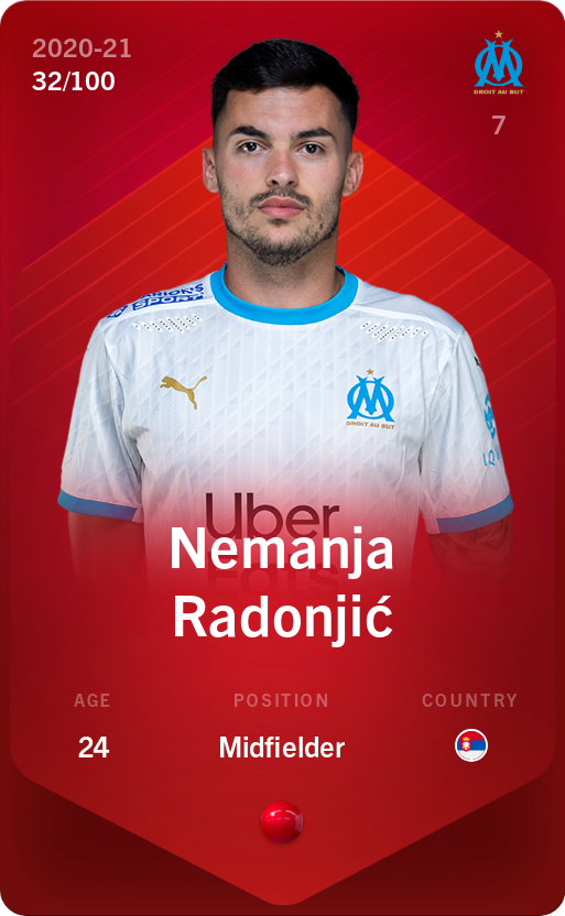 Sorare - Sorare Official - Nemanja Radonjić 2020-21 • Rare 32/100 - NFT # 91544224230027646107223653177797436949370197986531180768805750221747224413595