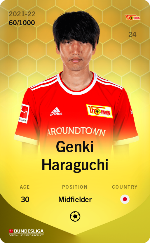 Sorare - Sorare Official - Genki Haraguchi 2021-22 • Limited 60/1000 - NFT # 34956955103541089632890878728451457773551626045327410733573859793753575115084
