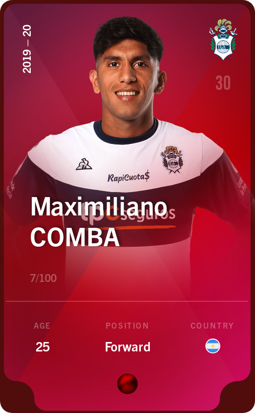 Sorare - Sorare Official - Maximiliano Comba 2019-20 • Rare 7/100 - NFT # 108455087005287236485036571437415050753296664331113207270129041522151110112267