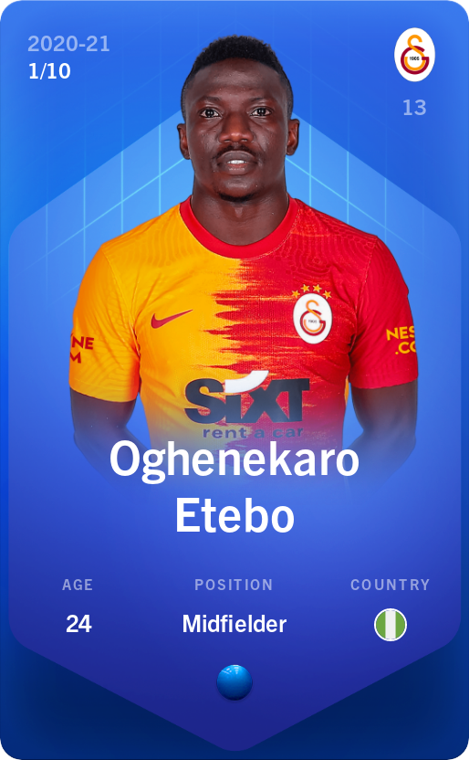 Sorare - Sorare Official - Oghenekaro Etebo 2020-21 • Super Rare 1/10 - NFT # 7740736228779484022064814602379190629194171964370464415677785854685776086024