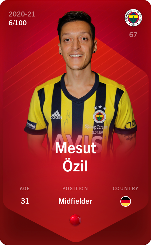 Sorare - Sorare Official - Mesut Özil 2020-21 • Rare 6/100 - NFT # 49798846447577146250081136498151088728771508180520780539902427699347997882012