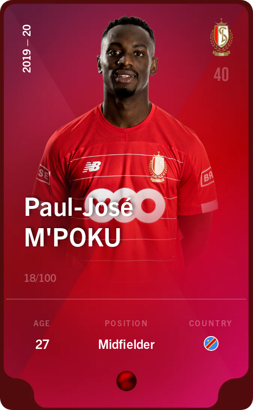 Sorare - Sorare Official - Paul-José M'Poku 2019-20 • Rare 18/100 - NFT # 77722790583944328716507568225277135227078189735913437590822524732479537014049