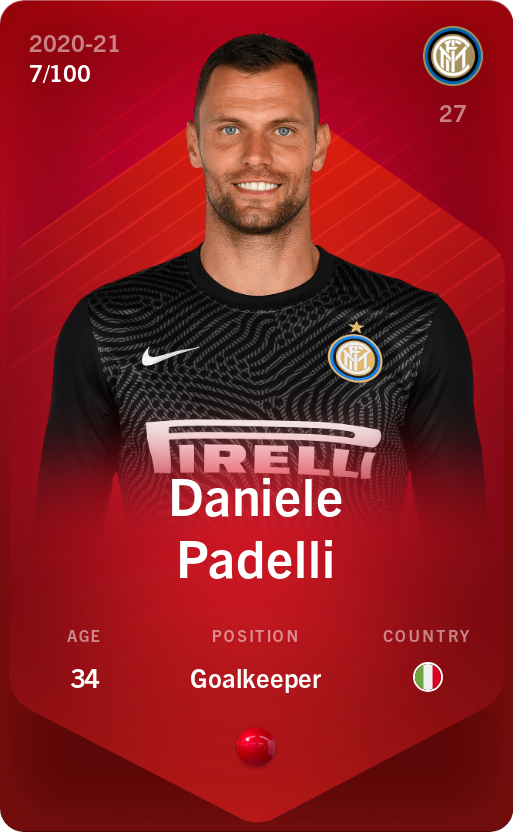 Sorare - Sorare Official - Daniele Padelli 2020-21 • Rare 7/100 - NFT # 82129985588121840710780794513681517291565685612895097354754364729036053110618