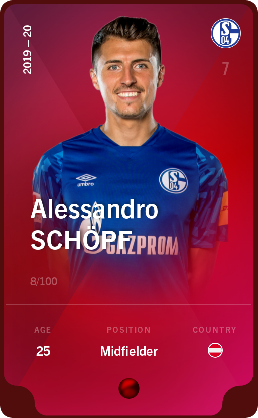 Sorare - Sorare Official - Alessandro Schöpf 2019-20 • Rare 8/100 - NFT # 62901366109432326484393815056825639406931506695648718776884602013577178170188