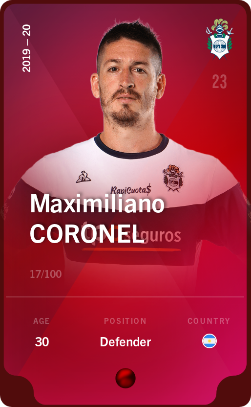 Sorare - Sorare Official - Maximiliano Coronel 2019-20 • Rare 17/100 - NFT # 97375279827331760261062746747869798848476257648553697835150208679349974700234