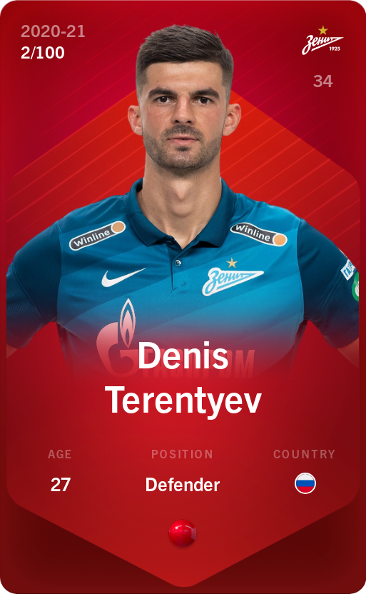 Sorare - Sorare Official - Denis Terentyev 2020-21 • Rare 2/100 - NFT # 51081356984298962655163145256044788302480176519077828803163297389386102745244