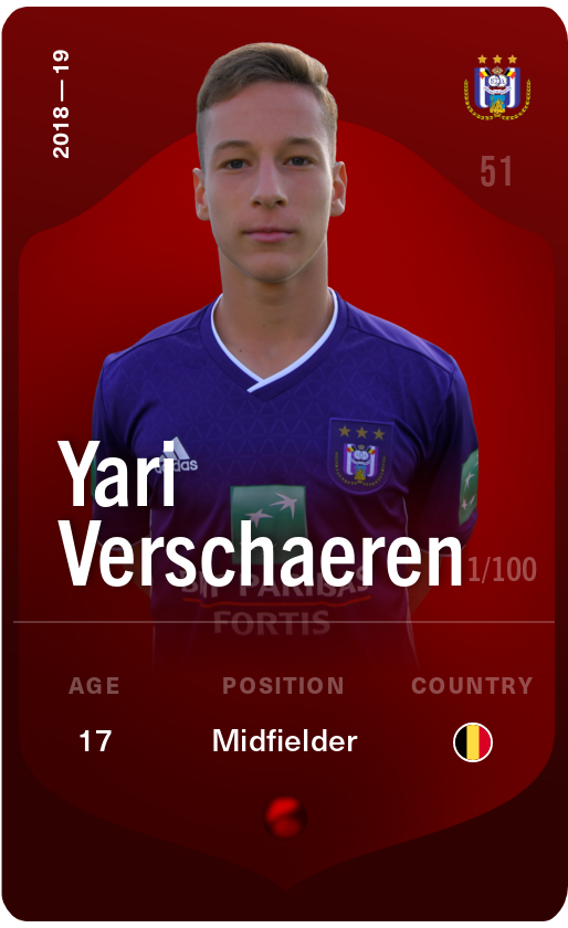 Sorare - Sorare Official - Yari Verschaeren 2018-19 • Rare 1/100 - NFT # 47747422985176777100052561308613399511639703616540854633463799655645357786454