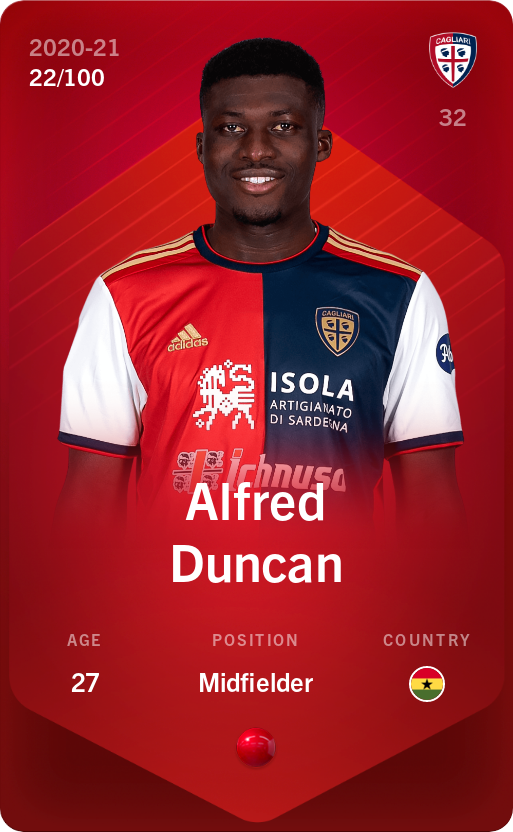Sorare - Sorare Official - Alfred Duncan 2020-21 • Rare 22/100 - NFT # 113542063112732760079887387548321219480215477664662452031099136306347947755446
