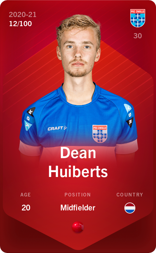 Sorare - Sorare Official - Dean Huiberts 2020-21 • Rare 12/100 - NFT # 29873016543236245197446121215482571712666124136839830227419026401161878222401