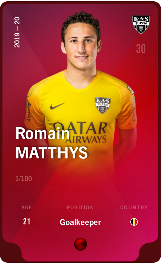 Sorare - Sorare Official - Romain Matthys 2019-20 • Rare 1/100 - NFT # 85275616981184644164938442202336948588682025220869678440375213339863282757800