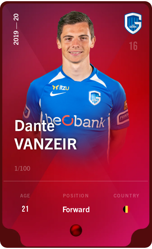 Sorare - Sorare Official - Dante Vanzeir 2019-20 • Rare 1/100 - NFT # 34704414832317722153147712747985371902994174478001958637506161682467014650901